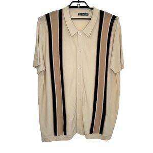 PJ Paul Jones Mens Polo Shirt Sz 3XL Cream Tan Button Front Short Sleeve